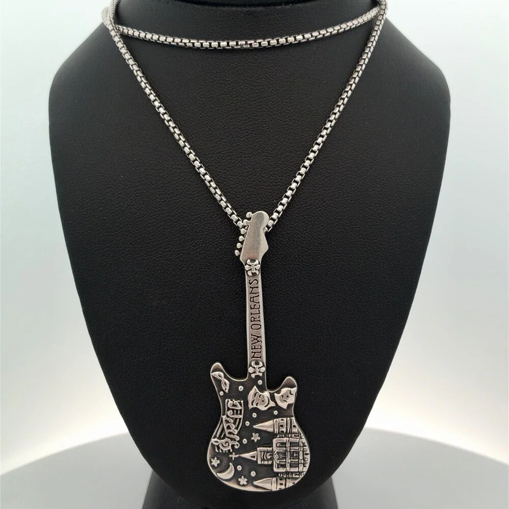 Cristy Cali 925 Sterling Silver Rock On Nola Statement Guitar Pendant Necklace
